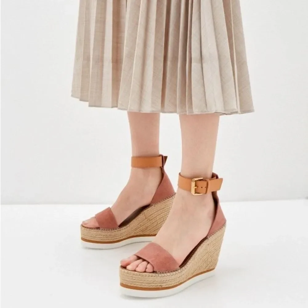 See by Chloé Glyn Calf Leather Espadrille Platform Wedge Sandals, New, Size 42 - Picture 5 of 13